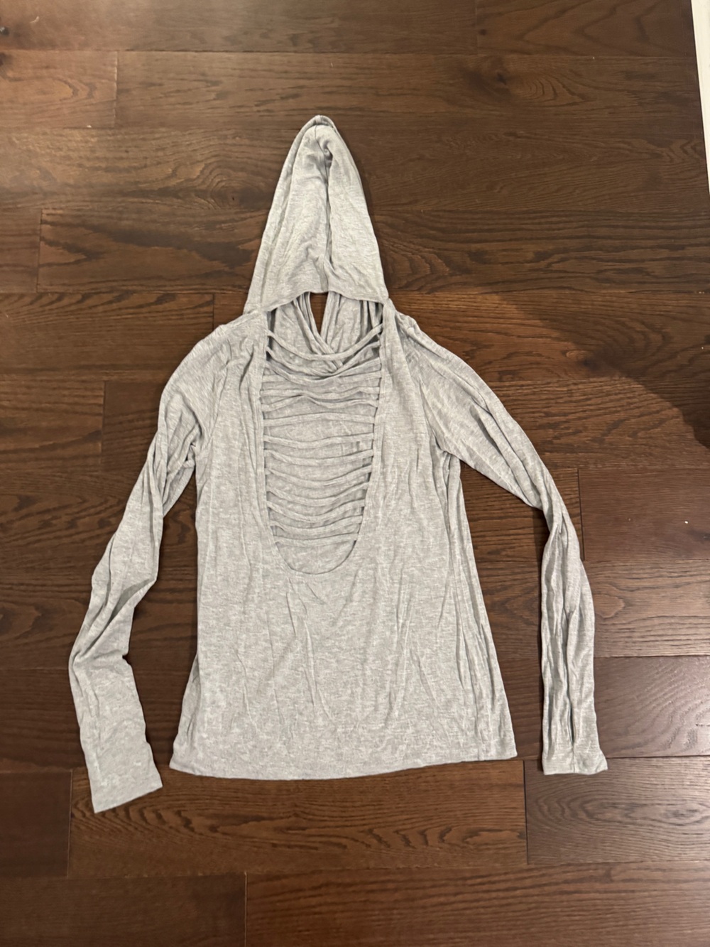Forever 21 Light Gray Long-Sleeve Hooded Top with Ladder Back